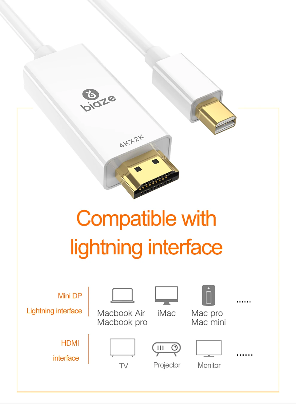 Biaze 4K мини дисплей порт Адаптер DP к HDMI 1,8 м 3 м Дисплей порт конвертер для ноутбука проектор Дисплей порт к HDMI Thunderbolt
