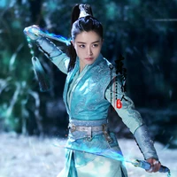 zhou qing yun blue embroidery swordlady costume 2015 new tv play shu shan zhan ji actress same design costume for women