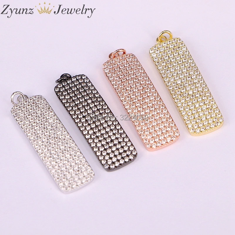 

5PCS Fashion CZ Pave Rectangle Pendant Black Gold Rose Gold Silver Color for Women Men Jewelry Accessories