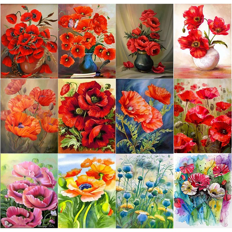 Diy Алмазная картина Poppy цветок вышивка крестиком квадратная иллюстрация полный