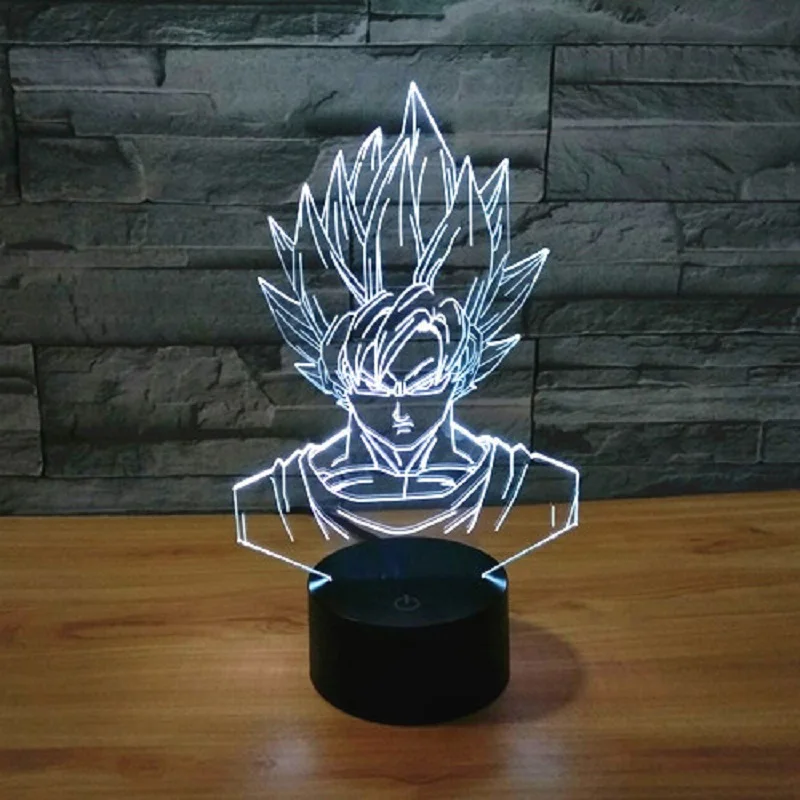 Аниме Dragon Ball Son Goku 3D Светодиодная модель игрушки аниме Super Saiyan 7 цветов сменная
