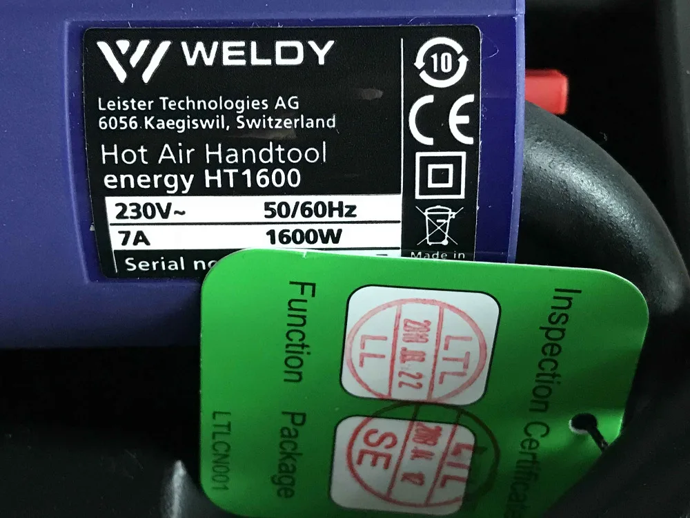 Термовоздушный пистолет WELDY 1600 Вт для нагрева пластика сварочный швейцарской