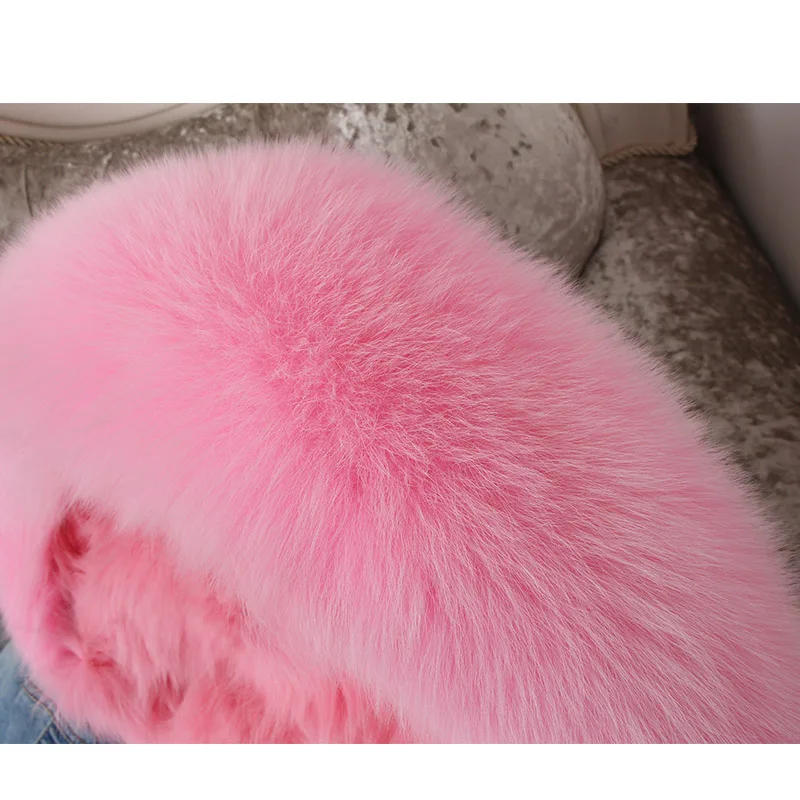 maomaokong Winter Women  Natural fox lined with fox fur collar denim  jacket  parka winter warm FUR coat Women's jacket