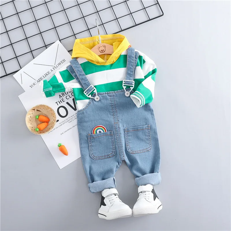 Весна-Осень 2019 новый комплект для мальчиков повседневный полосатый топ с