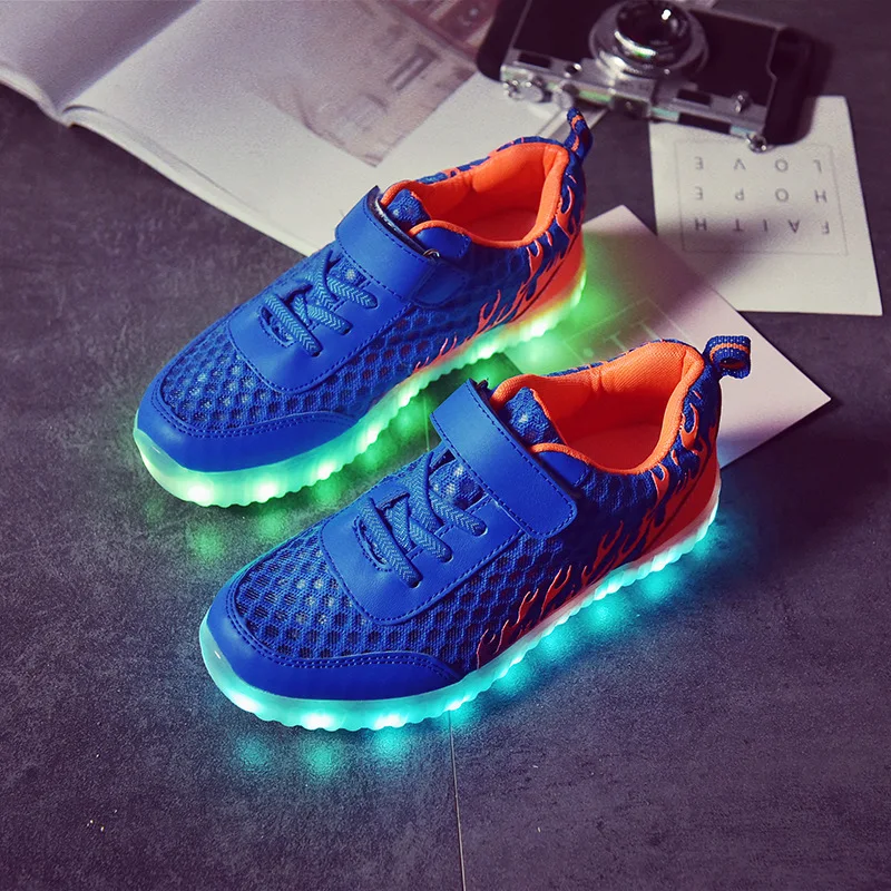 2018 Children USB Charging LED Light Up Casual Shoes Boys Girls Glowing Luminous Sneakers Air Mesh Breathable Tennis | Детская одежда и