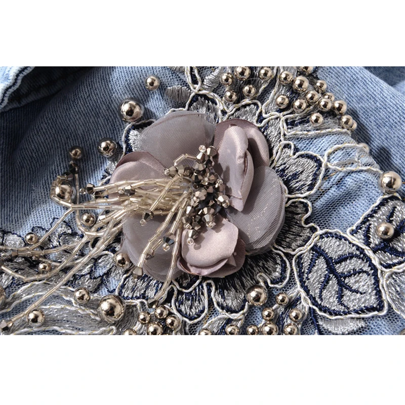 Весенне осенние женские базовые пальто джинсовая куртка с жемчужинами и