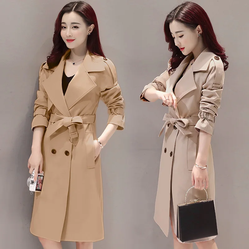 Размера плюс для женщин ветровка 2020 Сезон весна-осень Модные однотонные Тренч