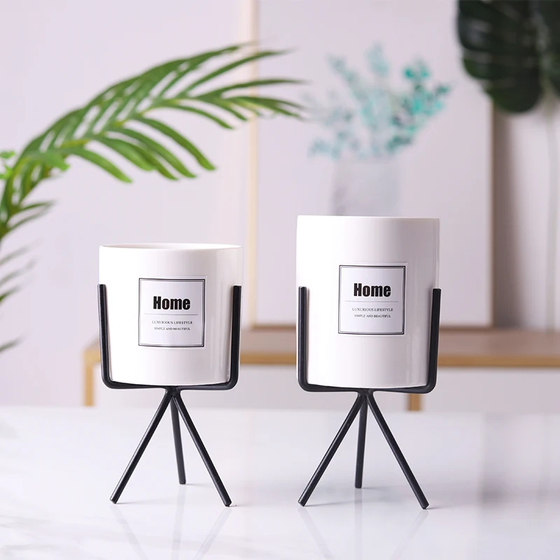 Керамические цветочные плантаторы с железная полка вазон для суккулентов