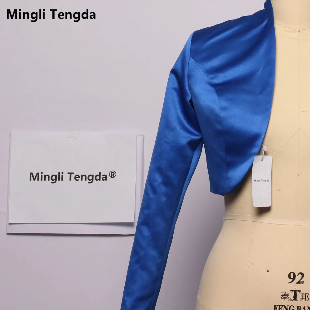 Mingli Tengda Stain Королевский синий Свадебный жакет свадебное болеро Womem пальто накидка меховая накидка на плечи длинный рукав свадебное пальто реальное изображение