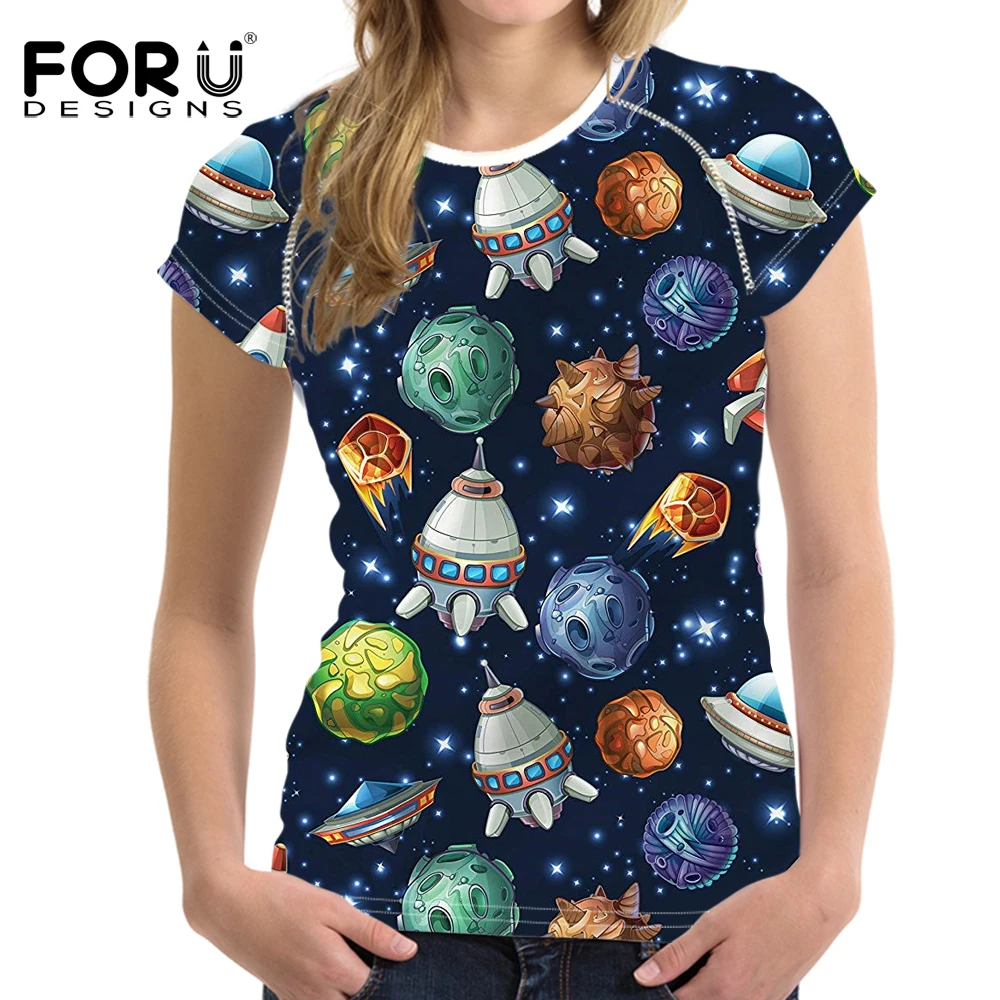 

FORUDESIGNS 2018 Fashion Puzzle Women Short Sleeve T Shirt Girls High Quality O-neck Tops Shirts Feminine Fitness Tshirt Summer