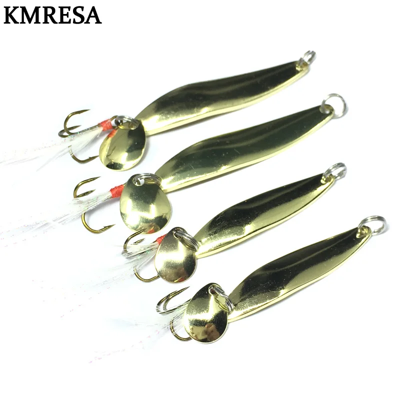 1 шт. DD Metal Gold spinner ложка приманки 5 г 7 г 10 г 13 г жесткая приманка для рыбалки с блестками с пружинным басовым тройным крючком