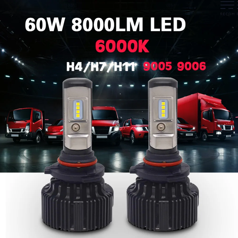 Одна пара 9005 LED 9006 HB3 HB4 светодиодные Автомобильные фары CSP чипы 60 Вт 8000Lm лампы
