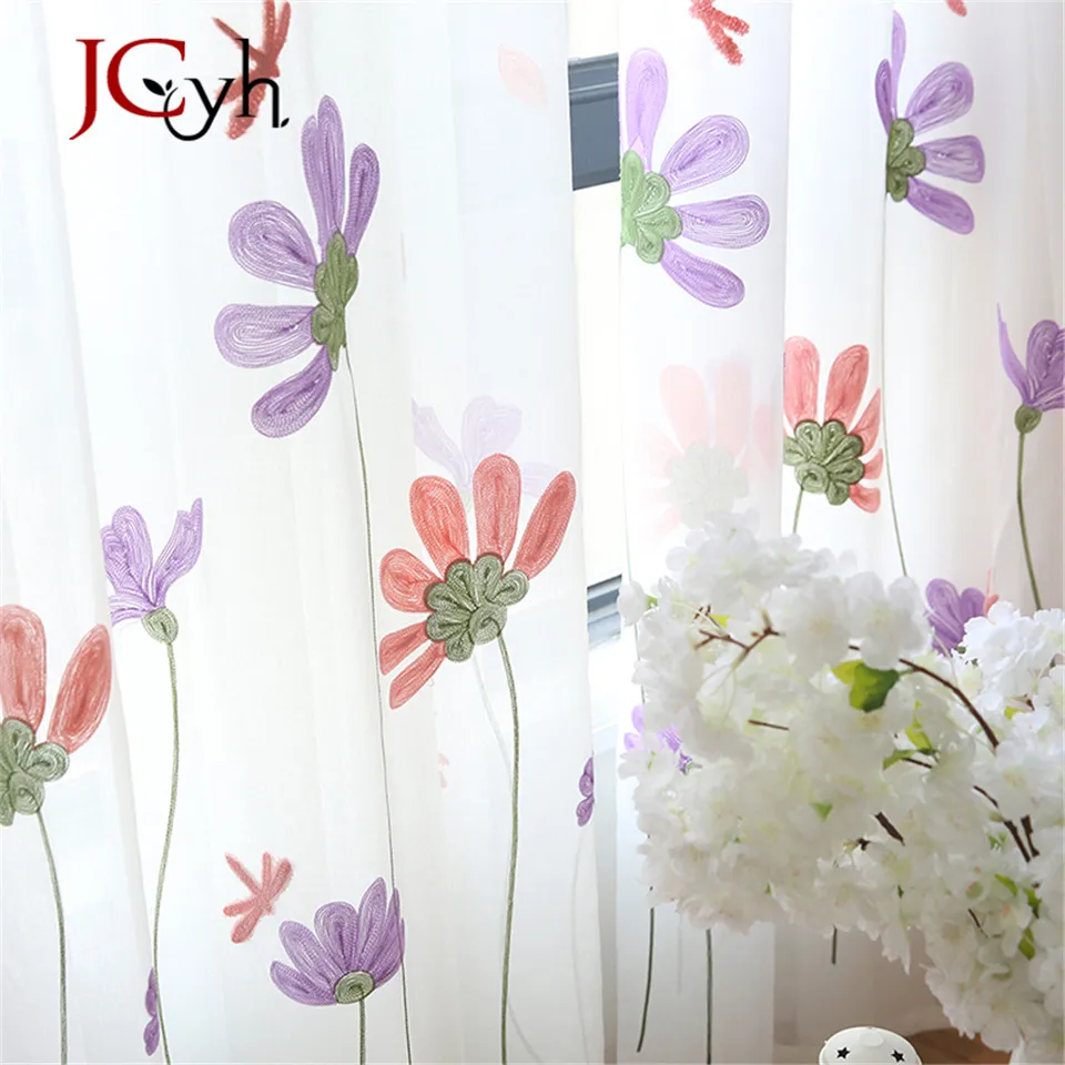 Morden White Tulle Curtains For Bedroom Window Lotus Embroidered Voile Living Room Rideaux Voilage Treatment Drapes | Дом и сад
