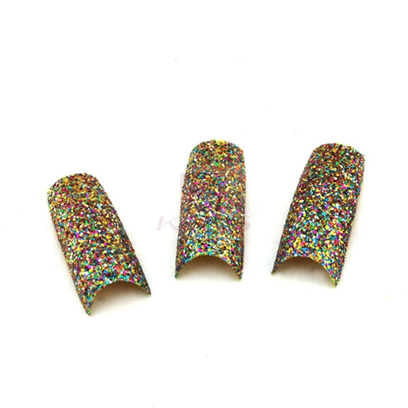 NEW70PCS/LOT Золотой Блеск Разноцветные ногтя Ложные Nail Модные Арт Дизайн Ногтей