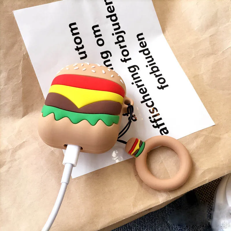 Милый Картофель фри Гамбургер Силиконовый чехол для Apple гарнитура для Airpods чехол для Airpods зарядная коробка защитный чехол сумка