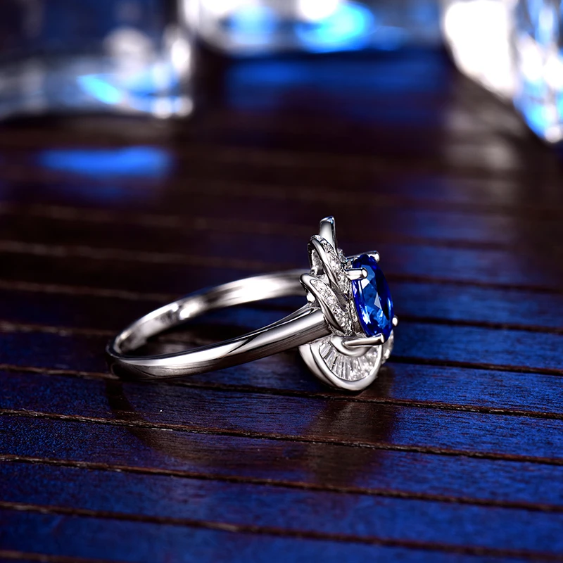 Женское кольцо LOVERJEWELRY из настоящего белого золота 14 карат с танзанитом|Кольца| |