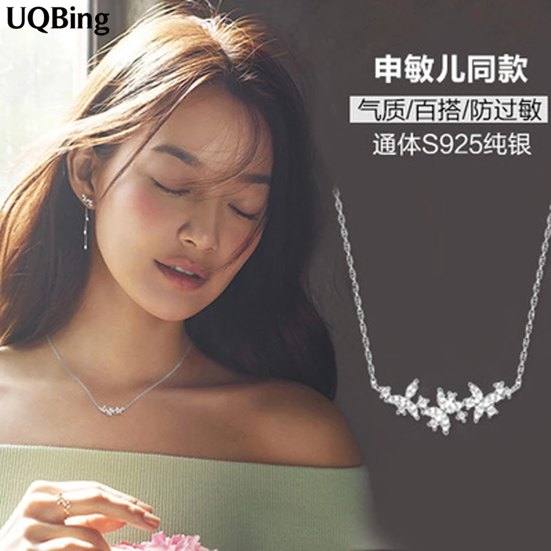 

New Arrival Drop Shipping 925 Sterling Silver Necklaces Crystal Flower Pendants&Necklaces Jewelry Collar Colar