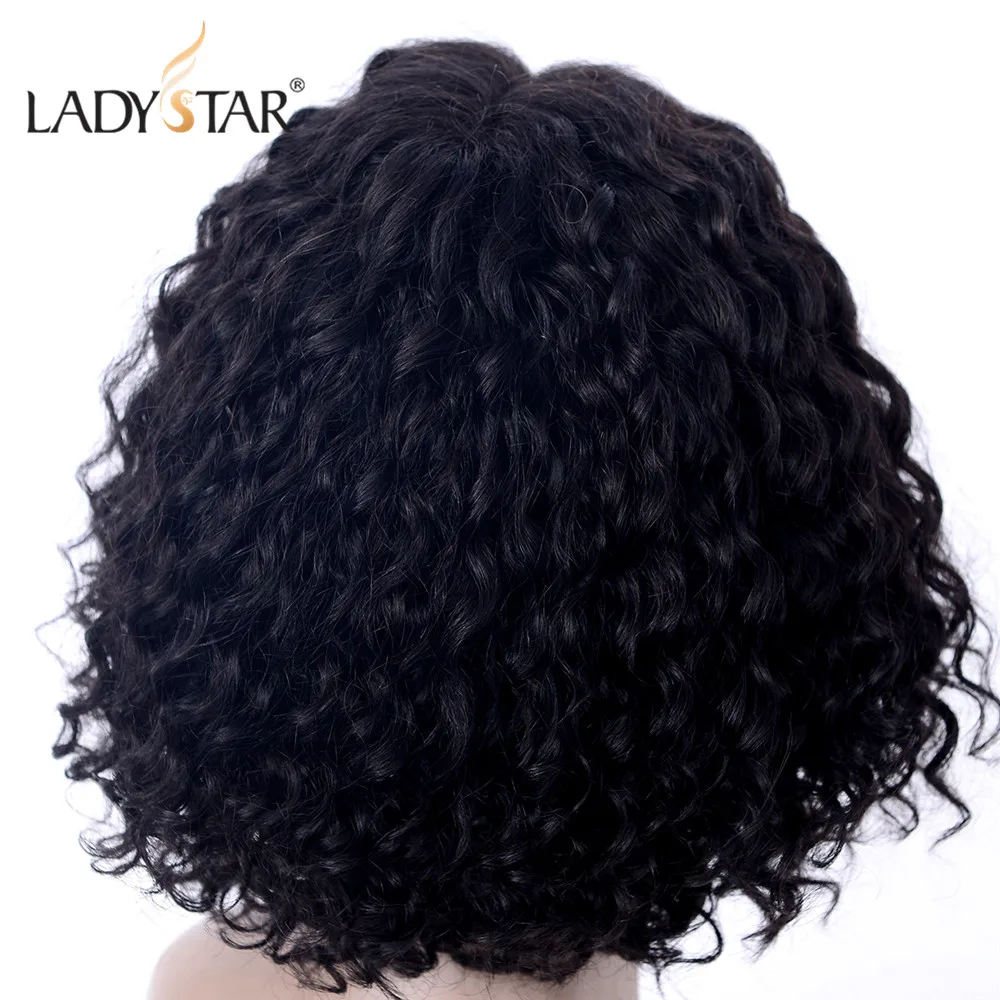 LADYSTAR Короткие Т-образные кружева кудрявые человеческие волосы парик предварительно выщипанные с детскими волосами бразильские волосы remy боб парики для женщин