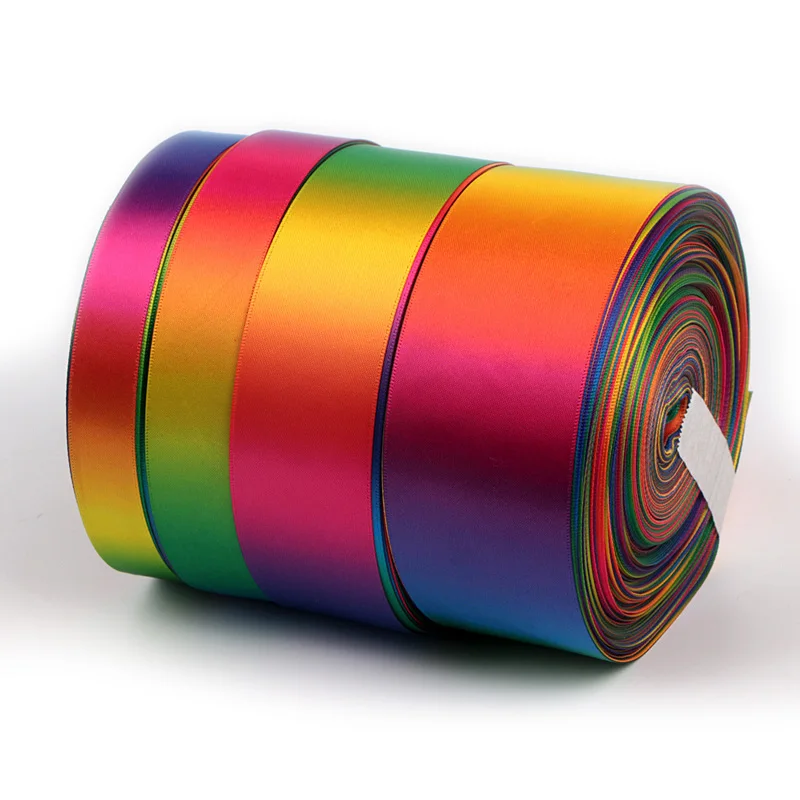 

HAOSIHUI 9-25mm High Quality Double Sided Thermal Transfer Rainbow Gradient Ribbon Color Rainbow 50yard/lot