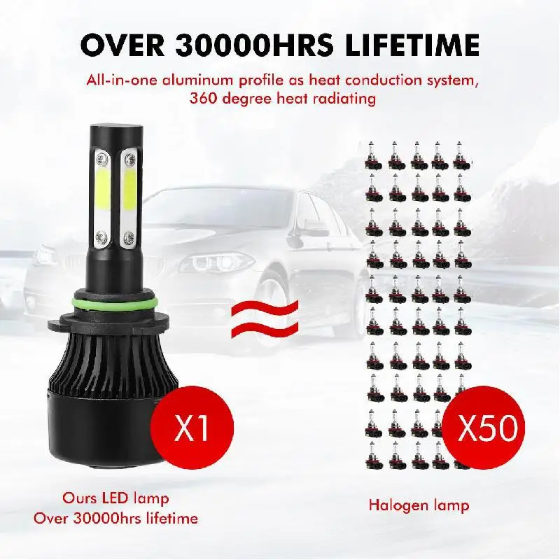 Aslent 4 стороны люмен COB 100W 12000lm светодиодный лампы H4 H7 H11 H13 HB3 9005 HB4 9006 9004 9007 автомобилей головной светильник авто фары светильник 12v
