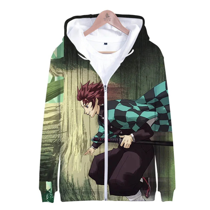 B Cosroad Tanjirou Kamado, толстовки с капюшоном для косплея, Demon Slayer Kimetsu no Yaiba, Nezuko Kamado, Свитера с капюшоном на молнии с 3D принтом - Цвет: B