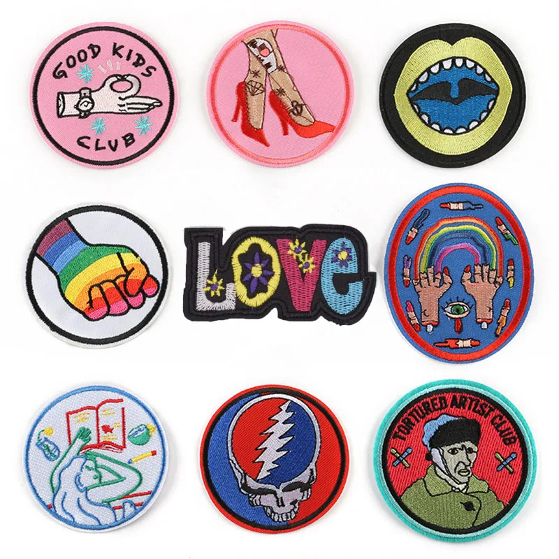 Новые круглые нашивки с вышивкой Love Peace Finger для футболки железные в полоску