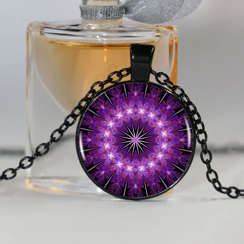 Фиолетовый Мандала логотип бронзовая подвеска ожерелье с изображением мандалы и