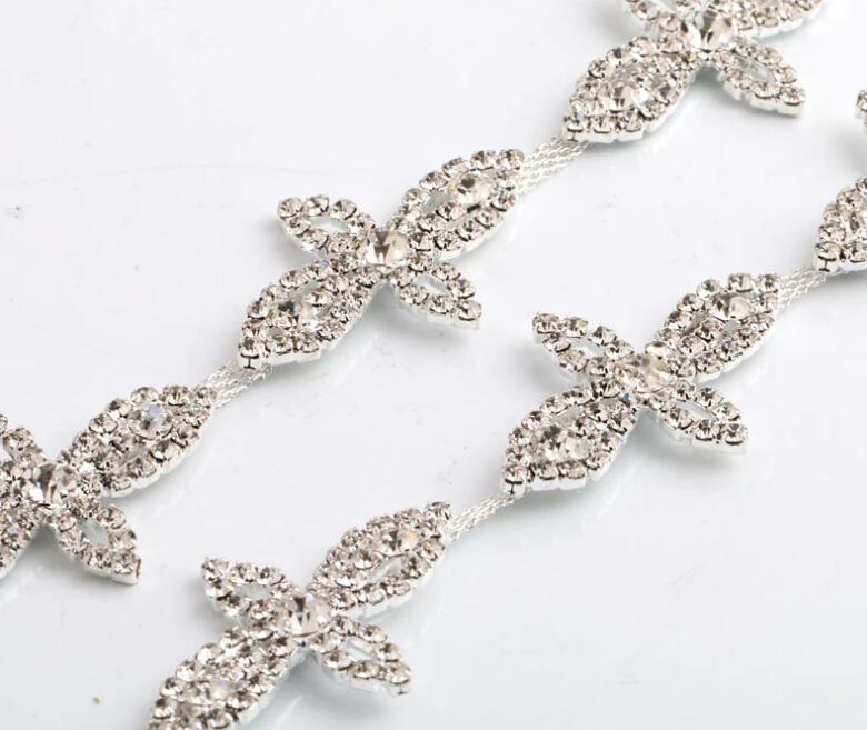 1Yard Rhinestone Crystal Silver Tone Chain Costume Applique Trims Sewing KW0156 | Дом и сад