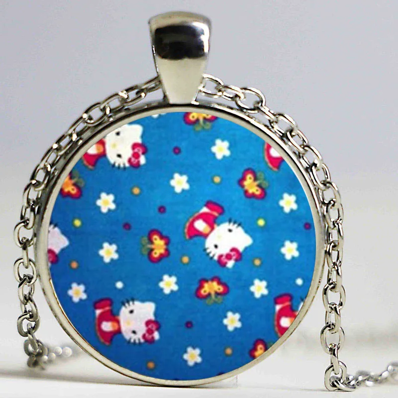 Оптовая Hello Kitty Ожерелье Ювелирных Изделий Девушки Стекло Кабошон Подарки Для