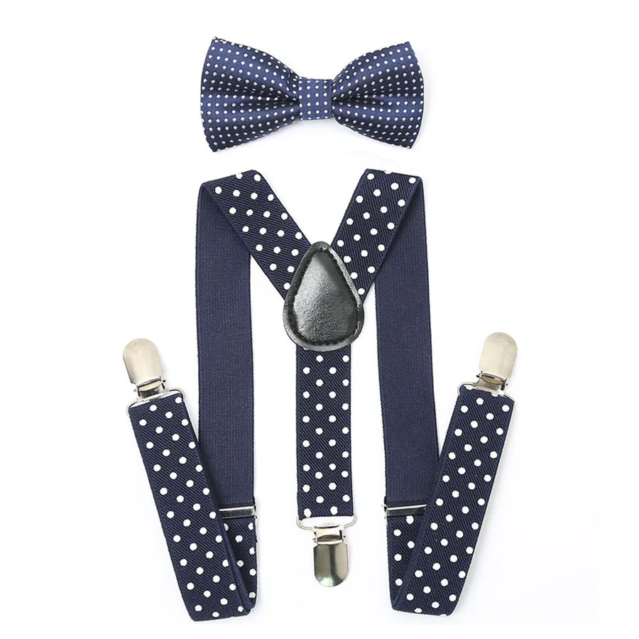 Navy AWAYTR/комплект из 2 предметов, Детские подтяжки для мальчика, новые эластичные регулируемые подтяжки с бабочкой, Детские подтяжки в горошек для свадьбы - Цвет: Navy