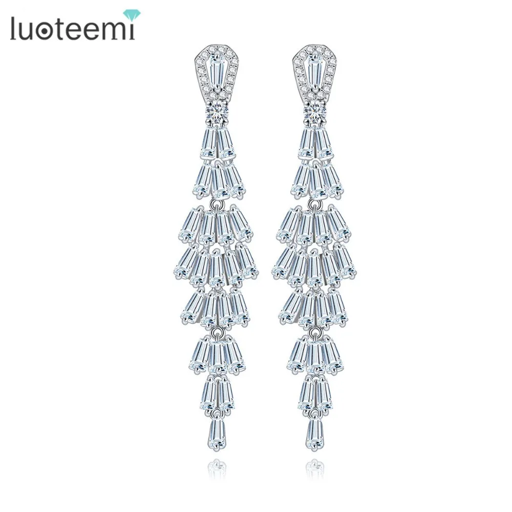 

LUOTEEMI White Gold-Color 2016 Bridal New Luxury Clear Cubic Zirconia African Statement Drop Dangle Earrings For Women Brincos