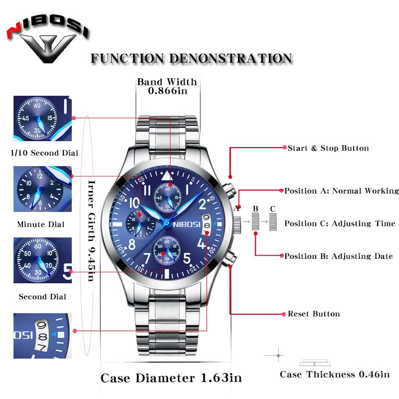 Часы наручные NIBOSI Мужские кварцевые роскошные модные повседневные
