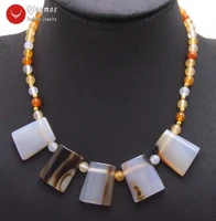 qingmos agates chokers necklace for women with 2025mm white trapezoid 6mm orange round stone agates trendy 17 necklace 5974