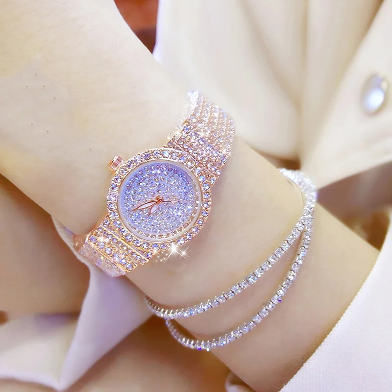 

BS Famous Luxury Brands Women Watch Diamond Ladies Wrist Watches Female Small Wristwatch Rose Gold Watch Women Montre Femme 2021