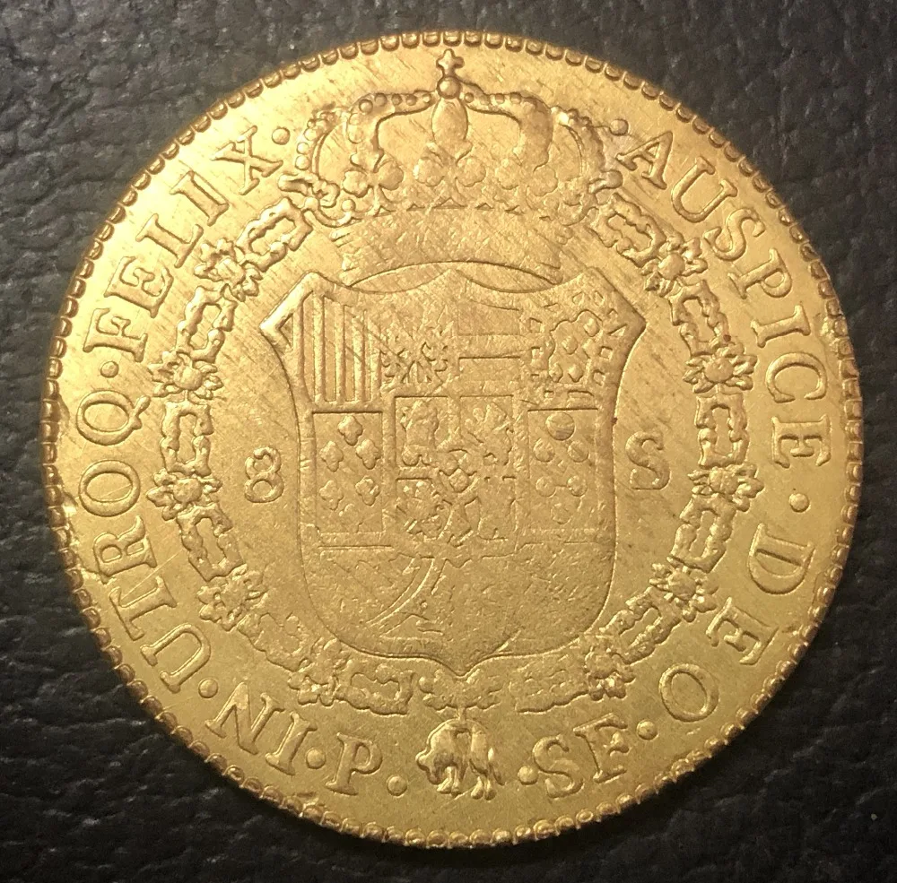 1792 S. F Colombia 8 Escudos Carlos IV Золотая копия монеты|Безвалютные монеты| |