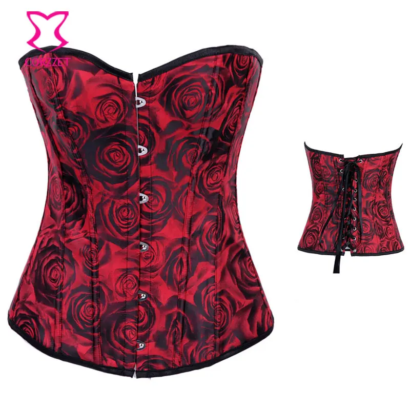 Женский корсет Burlesque Rose Fantasy красный и черный готический корсетный сексуальный