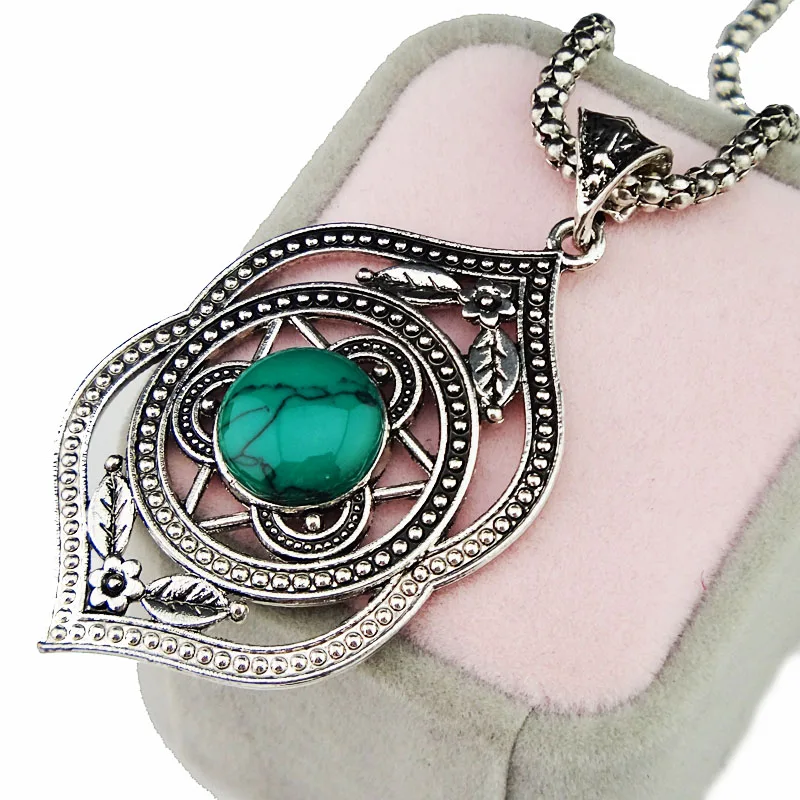 Новый стиль античное серебро зеленая бирюза натуральное ожерелье серьги браслет
