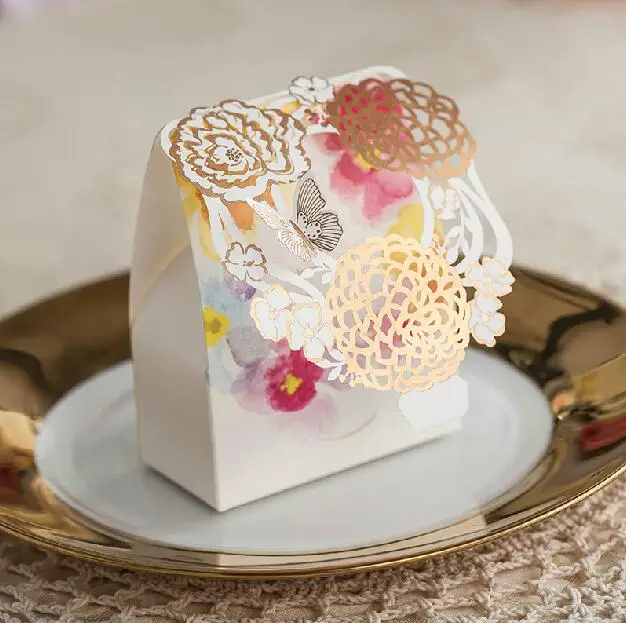 Золотая Бабочка лазерная резка Свадебная коробка для конфет 2015 бумажные коробки