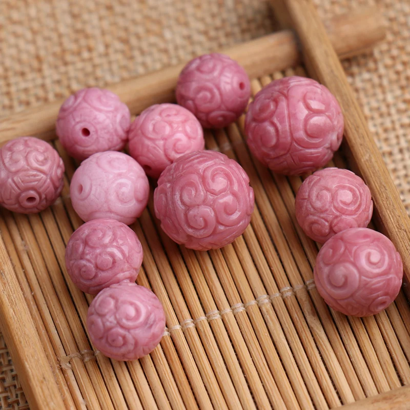 Rhodochrosite Круглый Резной розовый 10/12/14/16/18 мм для самостоятельного изготовления