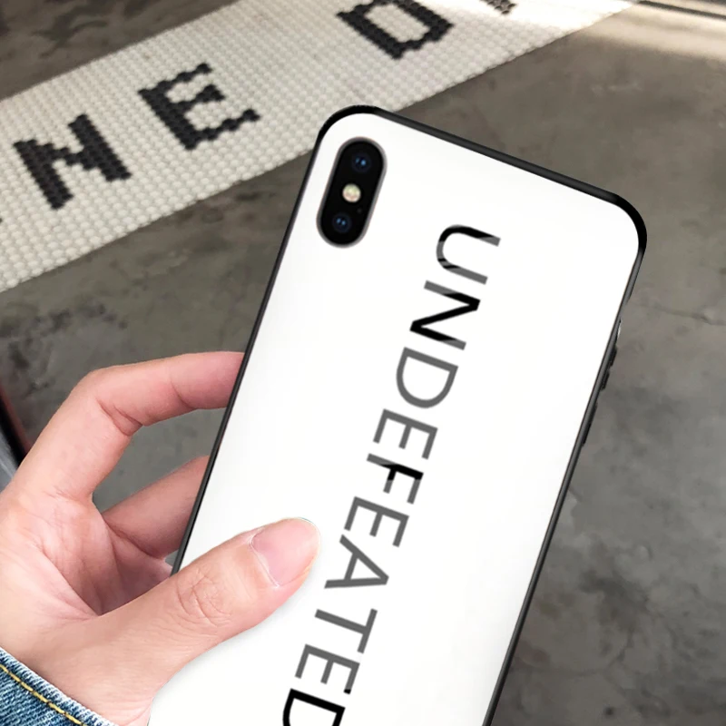 JAMULAR Fashion Brand Undefeated Glass Phone Case For iPhone XS MAX X XR 7 8 6 6s Plus Letter Pint Glossy Hard Back Cover Fundas | Мобильные
