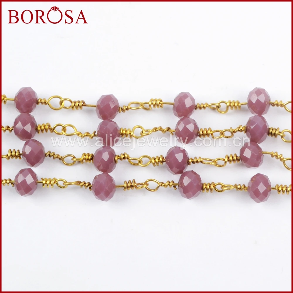 BOROSA 5 метров Модный золотой цвет 6 мм Фиолетовый Кристалл граненые бусины Розария