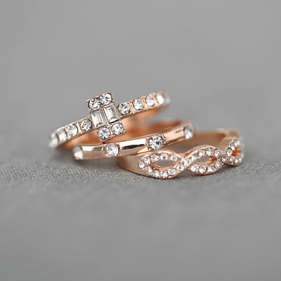 ZVZO 3Pcs/Set Fashion Girls Engagement Wedding Rings Female Party Jewelry Geometry Intersect Crystal Set For Women Gifts | Украшения и