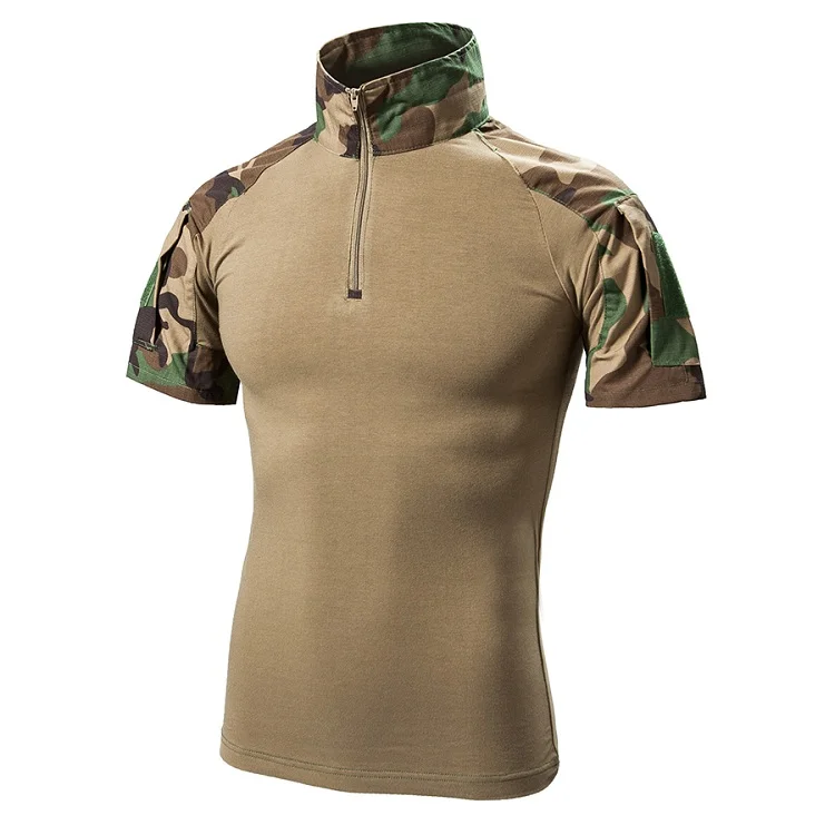 Woodland Camo Летняя камуфляжная армейская тактическая футболка мужская с коротким рукавом солдатская Боевая Военная футболка Мультикам хлопковая камуфляжная футболка - Цвет: Woodland Camo