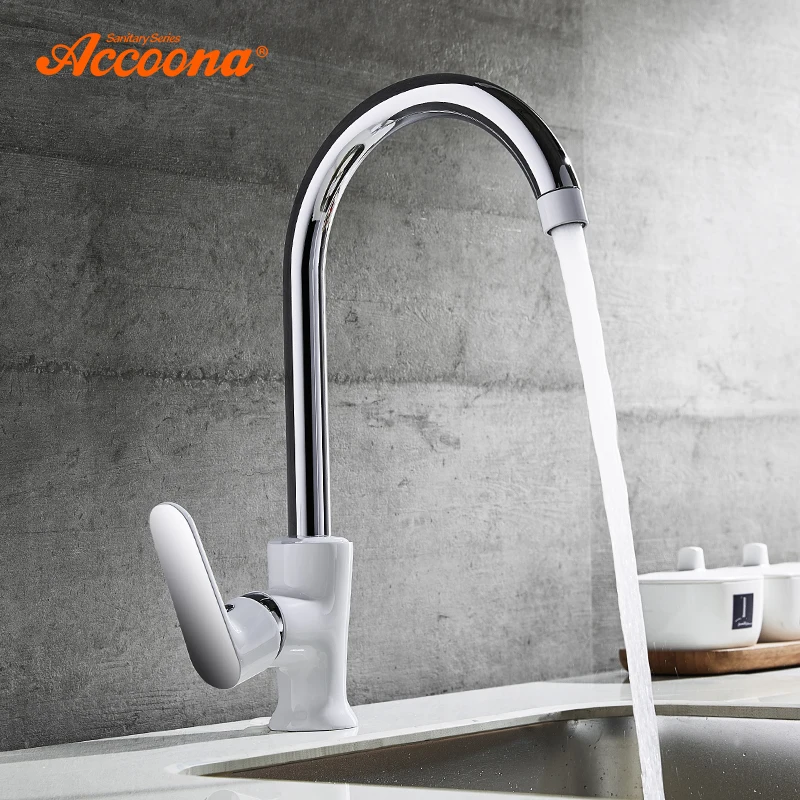 

Accoona 360 Degree Rotation Kitchen Faucet Rule Shape Curved Outlet Pipe Single Holder 4 Color Tap Brass Sink Faucet A4566