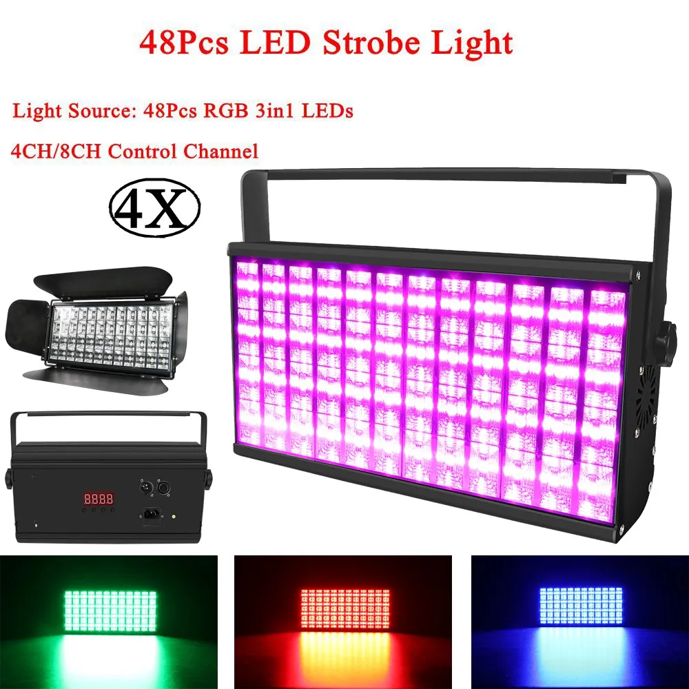 

4Pcs/Lot 90W LED Stroboscopic Light 48Pcs LED RGB 3IN1 Strobe Light Bar KTV DJ Equipments DMX Stage Effect Light Disco Party