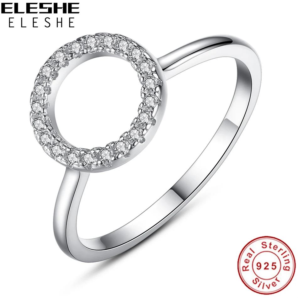 ELESHE, 925 пробы, серебряные кольца, кристалл, Круглый, розовое золото, кольцо, сердце, обручальные кольца для женщин, модное ювелирное изделие, Bague Femme