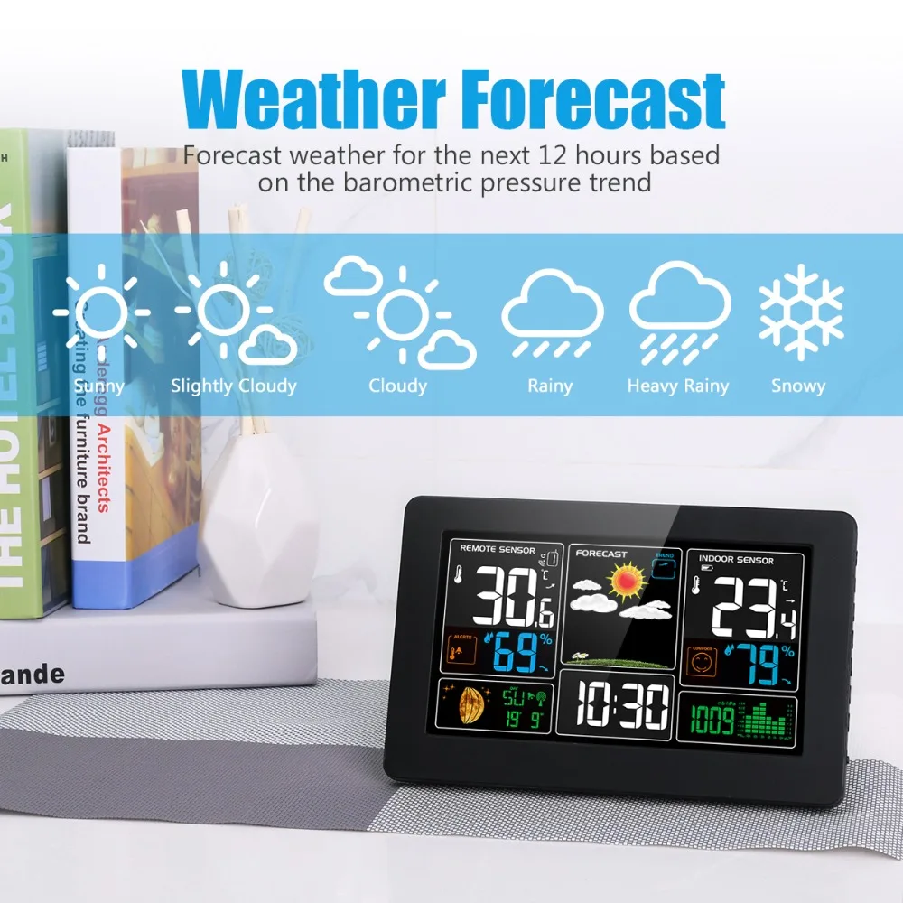 Weather Station Wireless Indoor Outdoor Thermometer Hygrometer Digital Alarm Clock Barometer Forecast Remote Sensor | Дом и сад