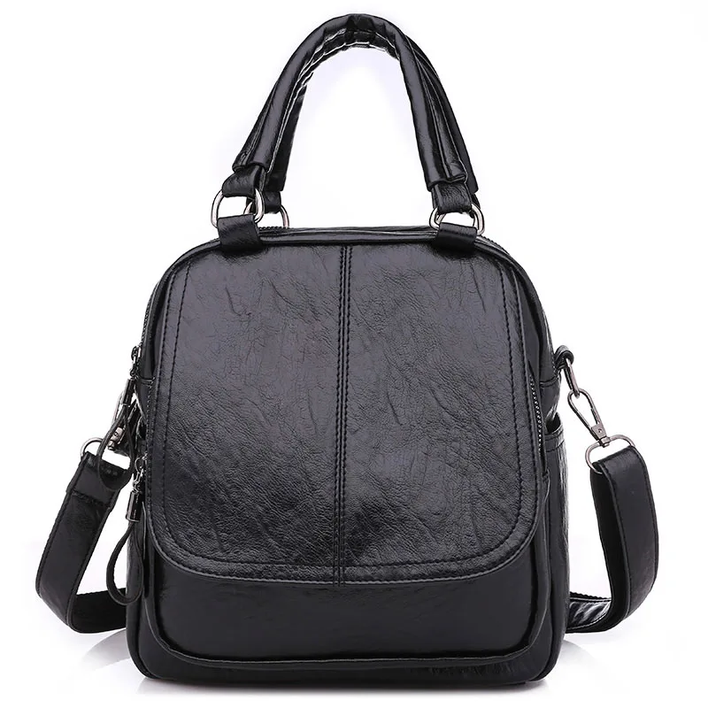 Brand Women Leather Backpack Famous Designer Multifunction Backpacks Girls Shoulder Bag For Female Rucksack mochila mujer XA478H - Цвет: Black