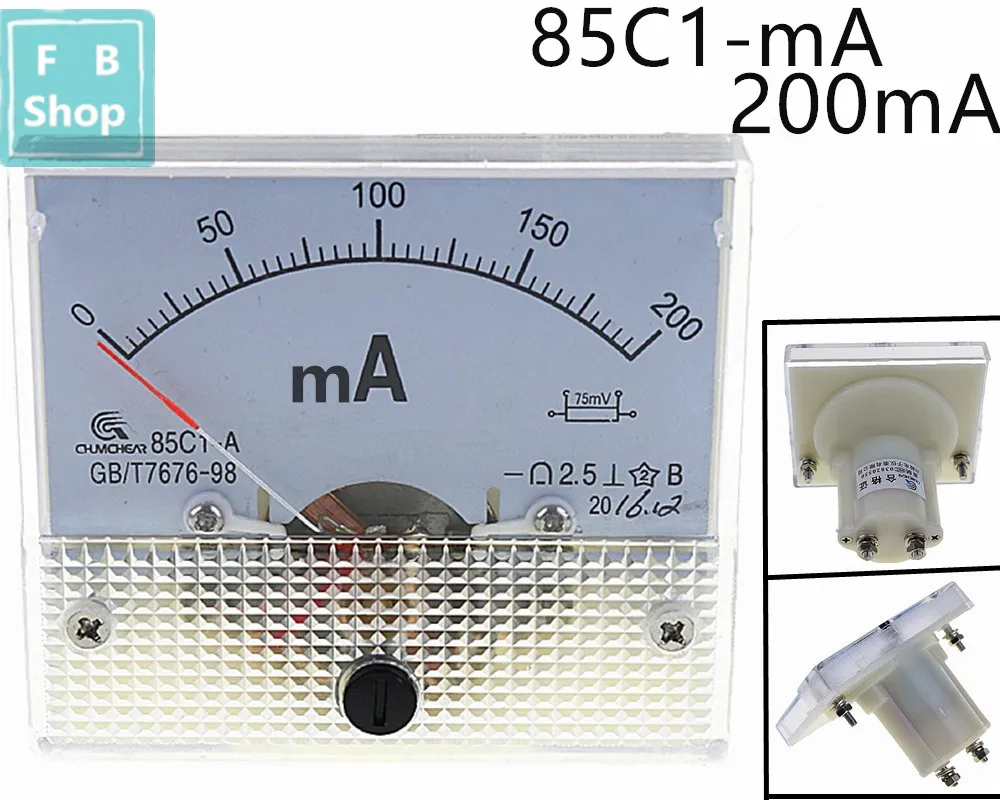 

1PCS 85C1-mA 200mA DC pointer ammeter 85C1 series analog AMP meter 64*56 mm size