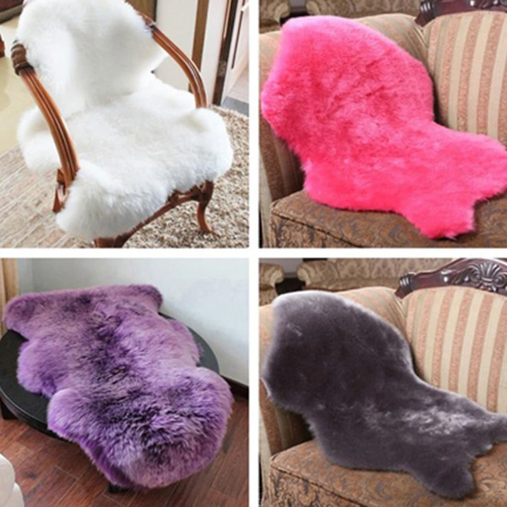 

2-in-1 Hairy Carpet Faux Sheepskin Chair Cover Seat Pad Artificial Fur Plain Fluffy Rugs Bedroom Faux Mat Washable Baby blanket